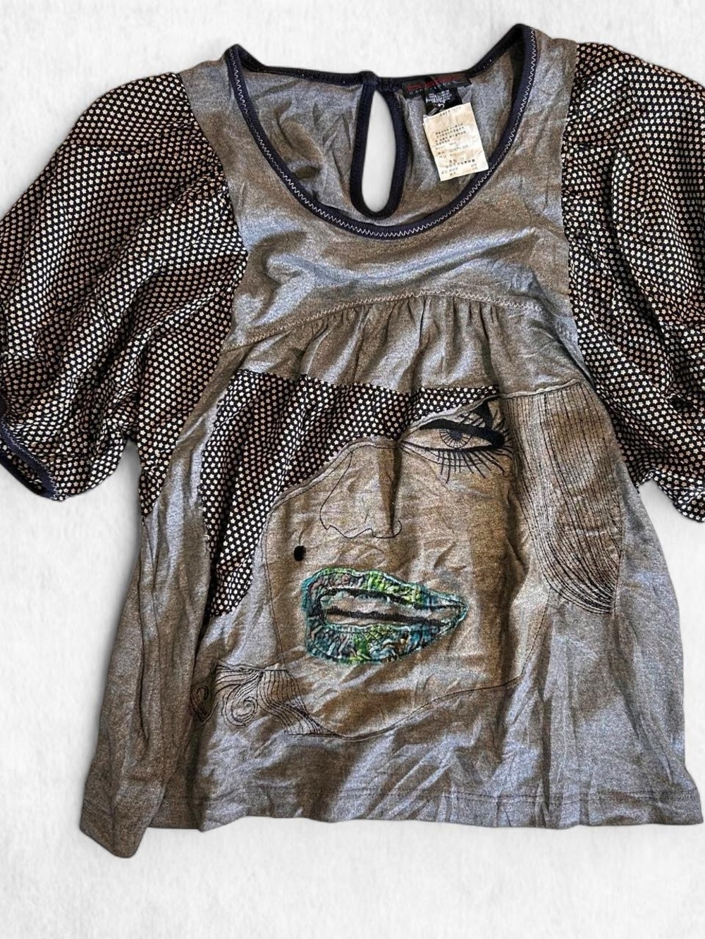 Custo Barcelona vintage rare grey  blouse with polka